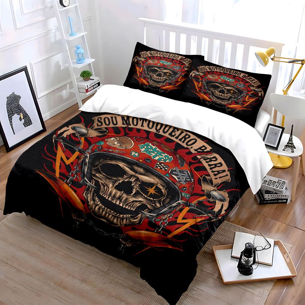 Skull, flames, text banner. Bedding sets Duvet cover sets Duvet covers Pillowcases(1 * Duvet Cover 2 * Pillowcases without duvet insert)