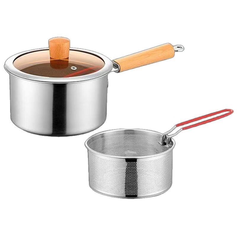 Wutuo Stainless Steel Frying Pot Set with Wooden Handle