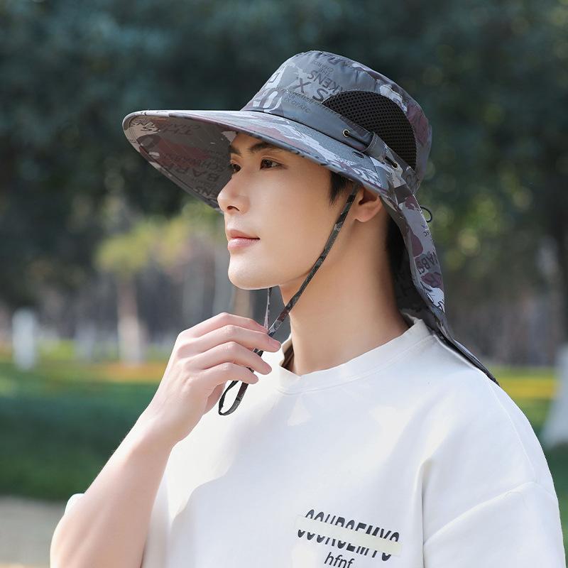 Spring Hat Men's Outdoor Camouflage Bucket Hat Sun Protection Visor Summer Neck Fishing Sun Hat
