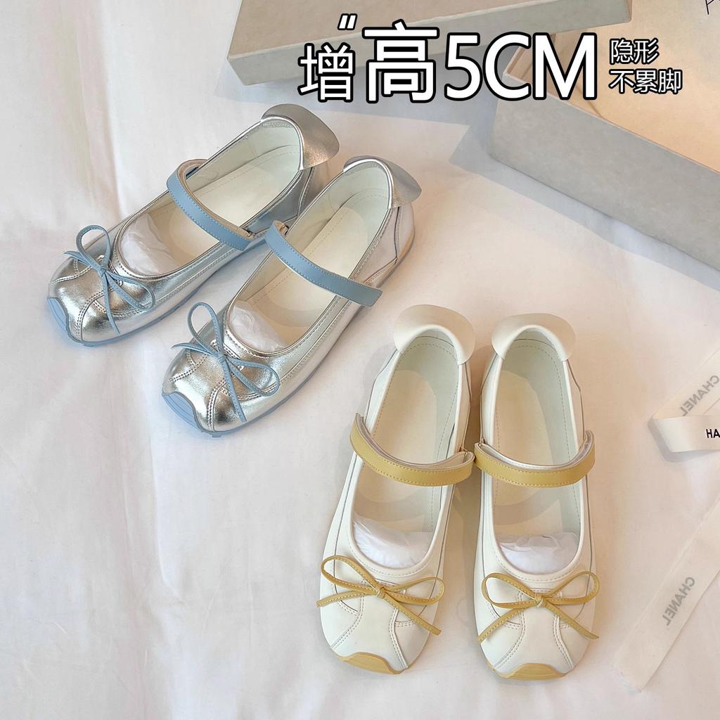 Sheepskin Version~ French Mary Jane Shoes Women's Bow Light Mouth Single Shoes Versatile Word with Velcro Ballet Shoes