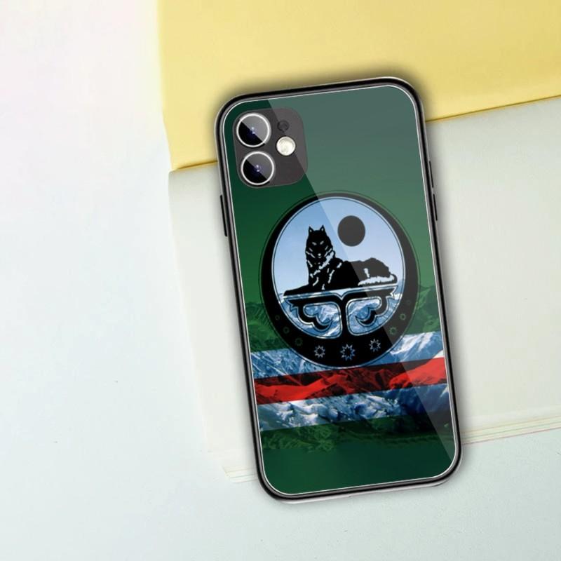

Чехол для телефона с флагом Чечни для IPhone 13 12 11 XS X 8 7 6 Plus Mini Pro Max SE 2022, черный стеклянный чехол из поликарбоната и ТПУ iPhone SE 2020-2022