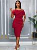 Elegant Women Off Shoulder Dress Slash Neck Package Hip Asymmetric Ruffle Design Perfect for Party Wedding