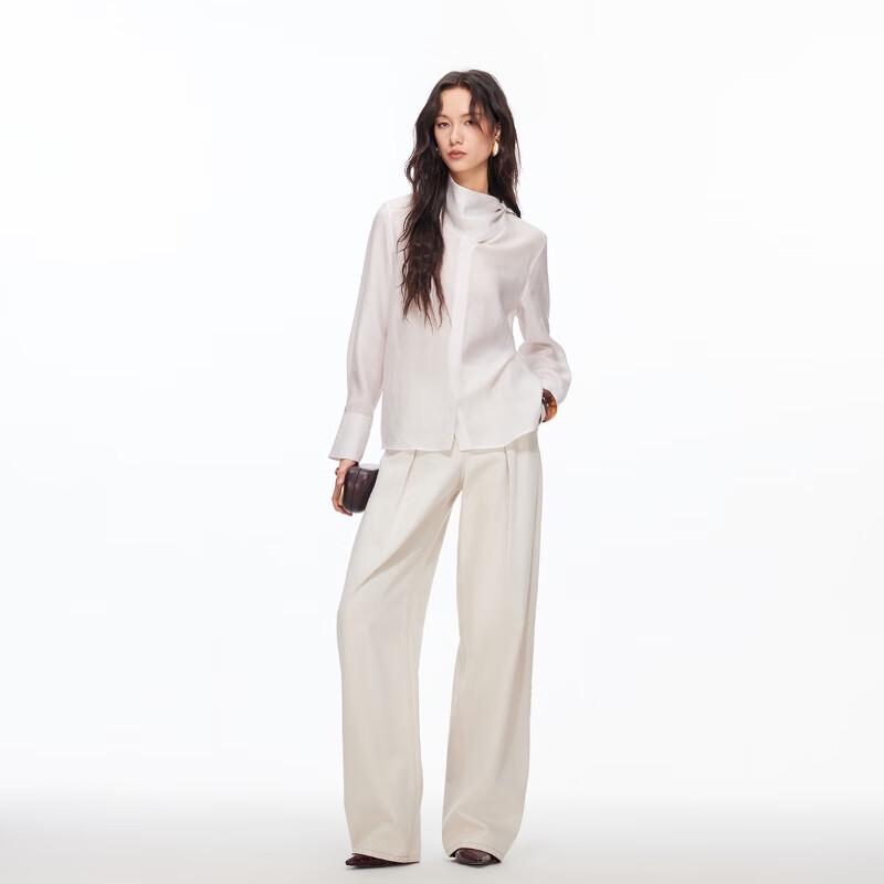 VEROMODA Lyocell Wool Blend Neck-Tie Blouse
