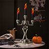 Skull Candelabra Halloween Decoration Skeleton Candlestick with Flameless Candle LED Light for Mantels Tabletop Porch