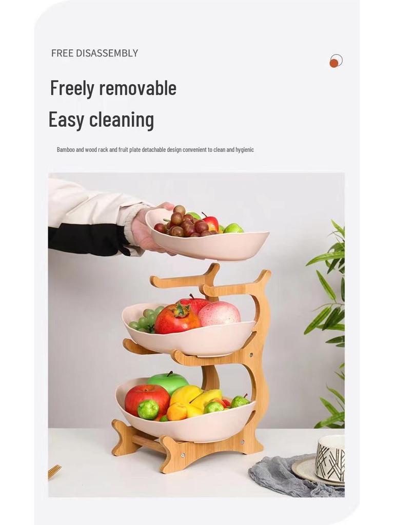 European-Style Creative Bamboo & Wood Multi-Layer Fruit and Snack Tray