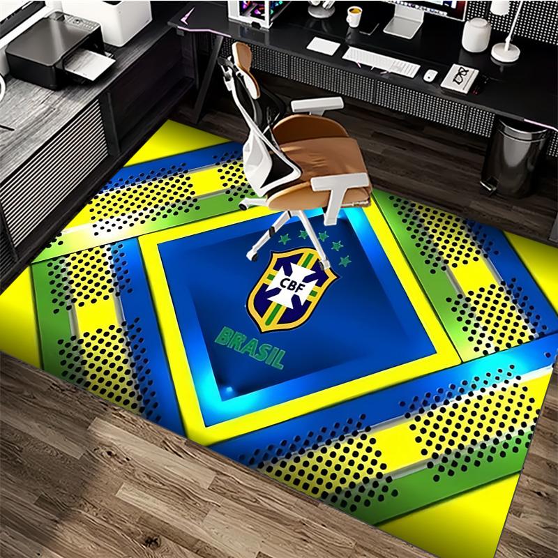 Brazil CBF National Team Dot Pattern Diamond Frame Print Doormat Non Slip Rectangular Floor Mat Soccer Fan Entrance Rug