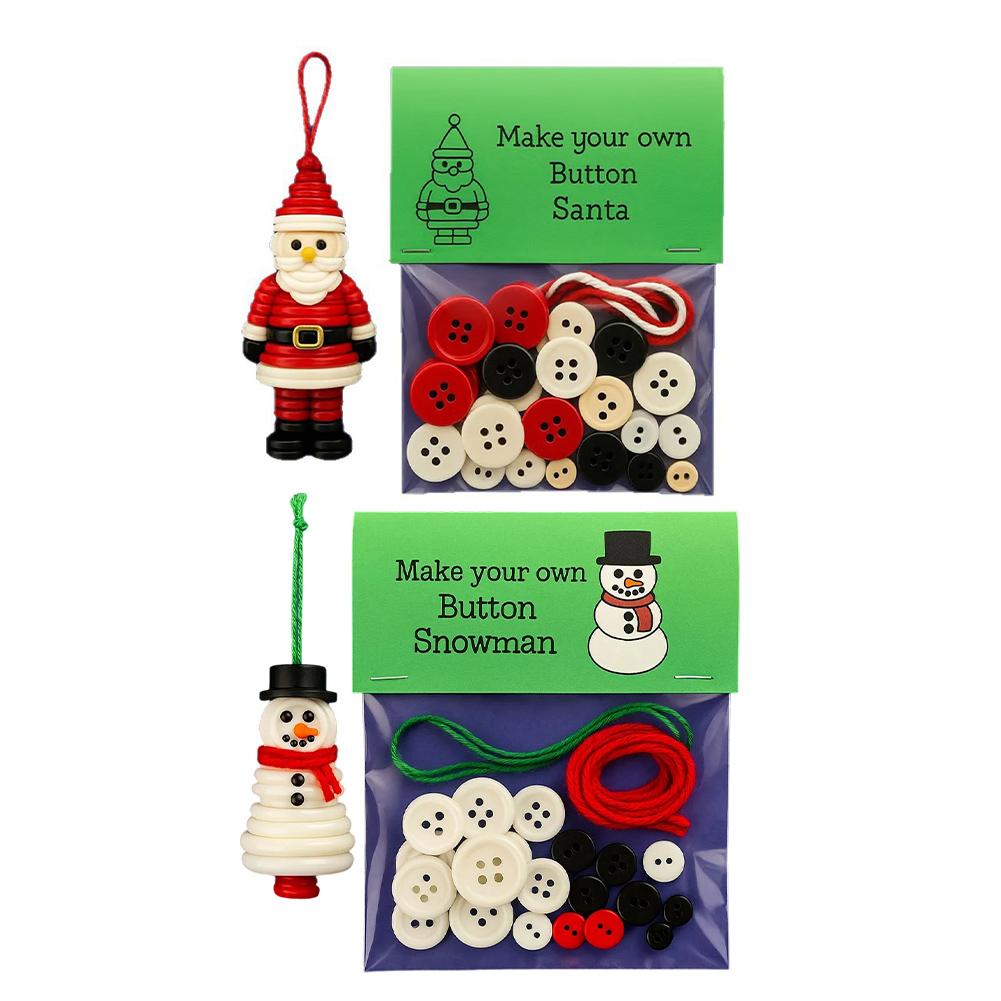 Complete DIY Button Snowman Decoration Kit with Buttons and Materials for Easy Christmas Crafting and Scrapbooking