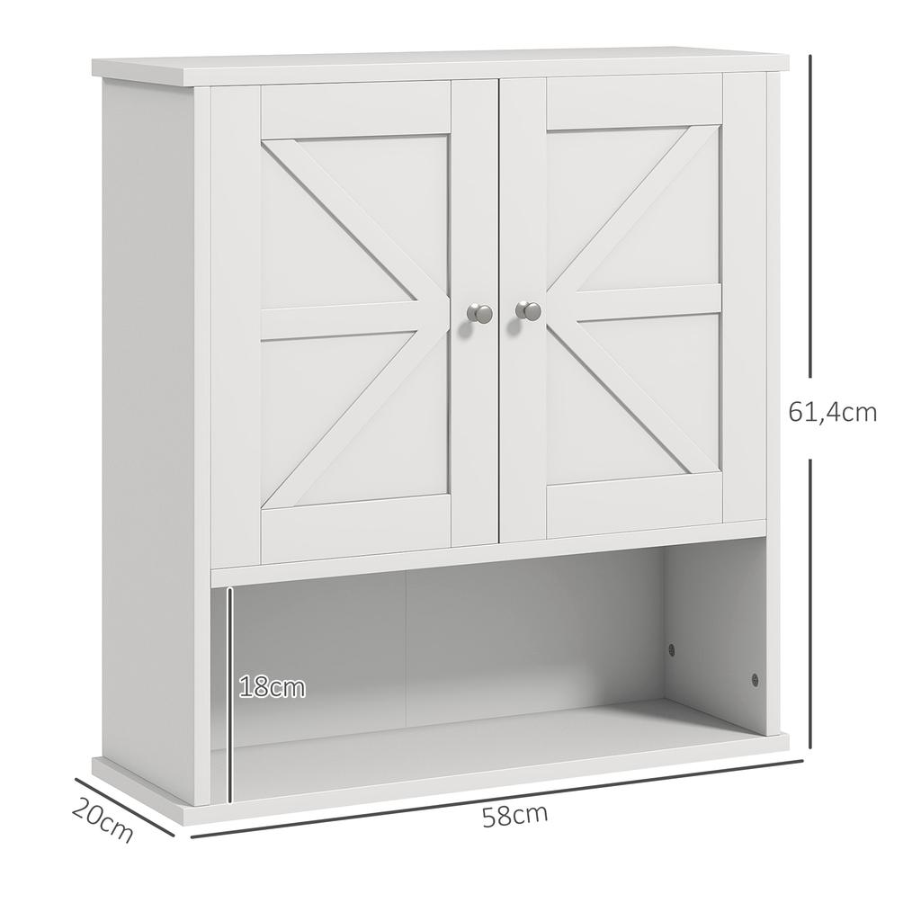 Wall-Mounted Bathroom Cabinet Rustic Hanging Bathroom Furniture with Compartment Adjustable Shelf 2 Doors White
