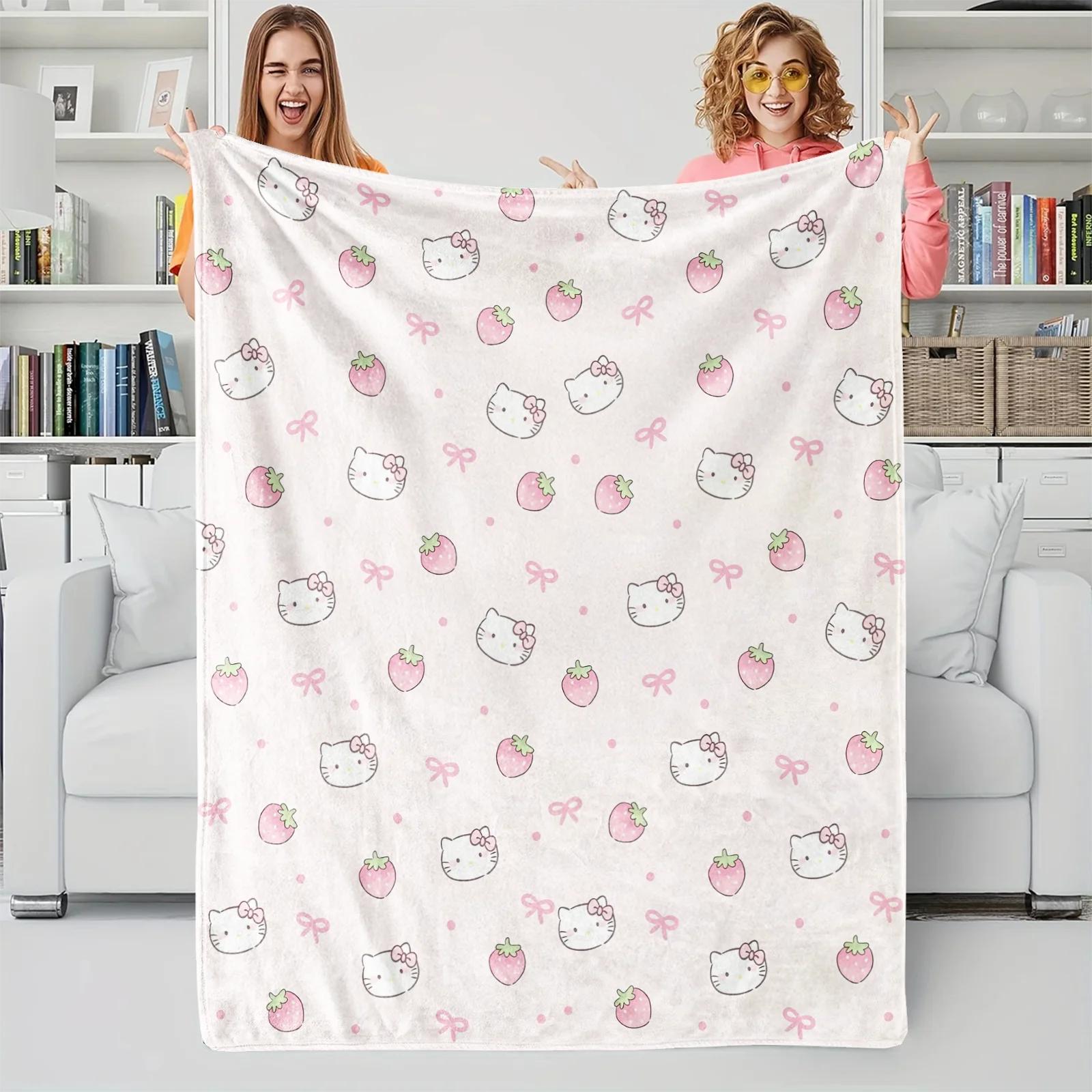 

Sanrio Hello Kitty All-Over Print Sweet Flannel Blanket Soft Warm Plush Throw Sofa Bed Cover Office Nap Shawl Travel Camping 75cmx90cm