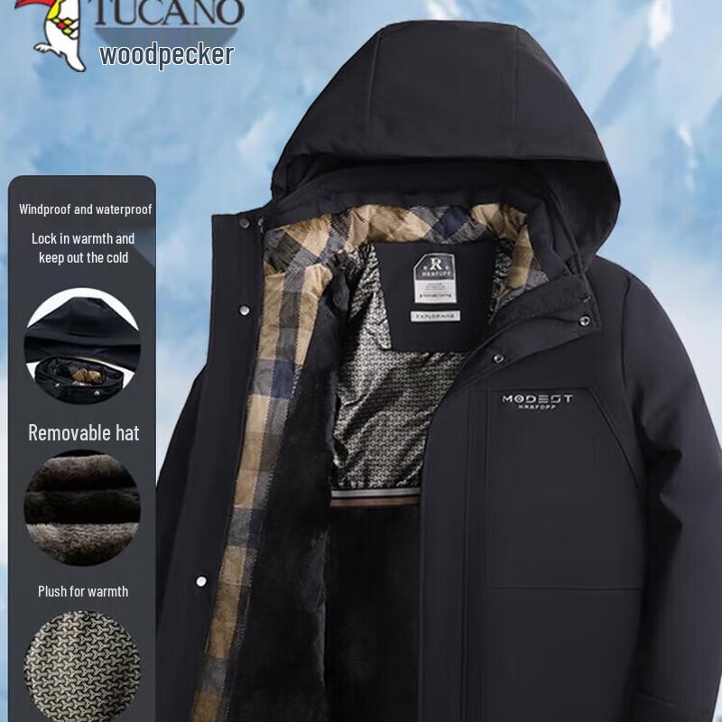 HANDUNYOU Men s Thickened Hooded Winter Cotton Jacket