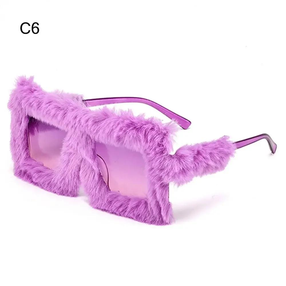Übergroße Plüsch-Sonnenbrille Y2K Flauschig Quadratisch Punk-Sonnenbrille Trendige Neuheit Dekor Winter-Sonnenbrillen für Weihnachtsfeier Brillen