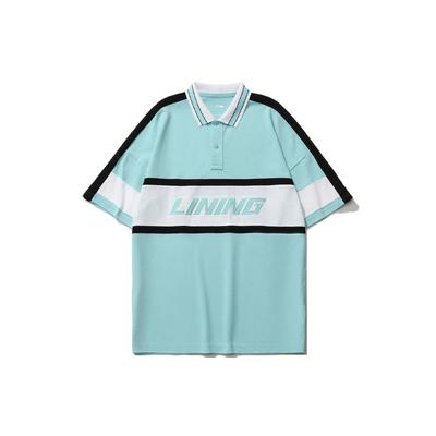 Li Ning Sports Fashion Series Letter Print Color Block Loose Short Sleeve Polo Shirt Men Polo Shirts Clear-Water-Blue APLR113-4