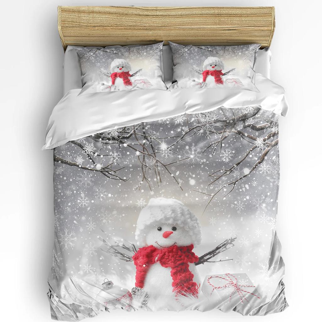 Christmas Snow Bedding Set Snowflakes Gnome Duvet Cover Set 3Pcs Bedding Set For Single/Twin/Full Size Christmas Decoration