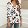 Damen Freizeit-Button-Down-Hemd mit Weihnachtsdruck und 3/4-Ärmeln für die Feiertage