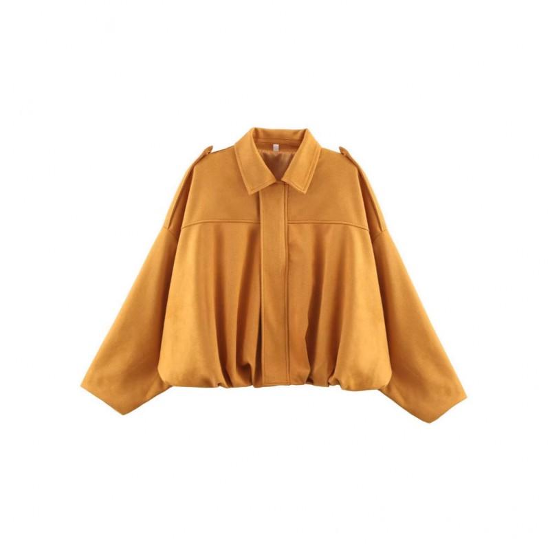 Womens Suede-Like Faux Suede Bomber Jacket With Snap Buttons Zipper Loose Fit Streetwear Outerwear Fall