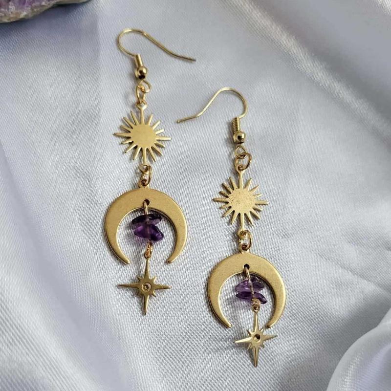 

Vintage Gothic Moon and Star Pendant Earrings, Women s Personalized Creative Festival Accessories Zircon Gifts