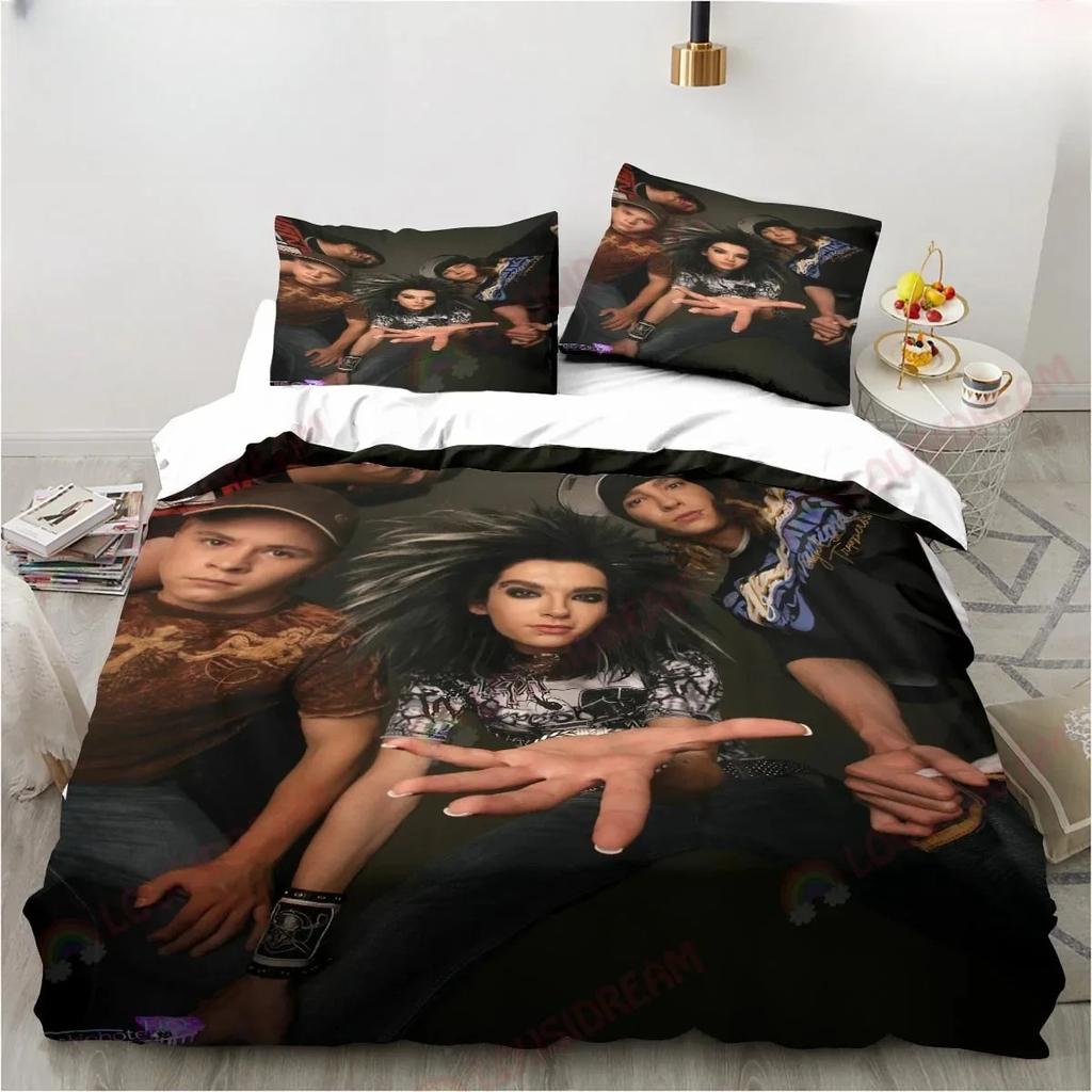 3D-Druck Tokio Hotel Bettwäsche-Set Weiche Bettdecke mit 1/2 Kissenbezügen für Kinder Erwachsene Musikband Bagger Bettbezug