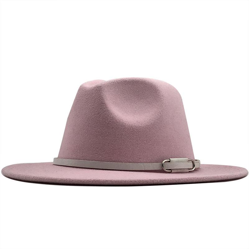 2020 New Sell Women Men Wool Felt Trilby Hats Belt Decor Retro Bowler Hat Panama Style Jazz Fedora Hats L/XL