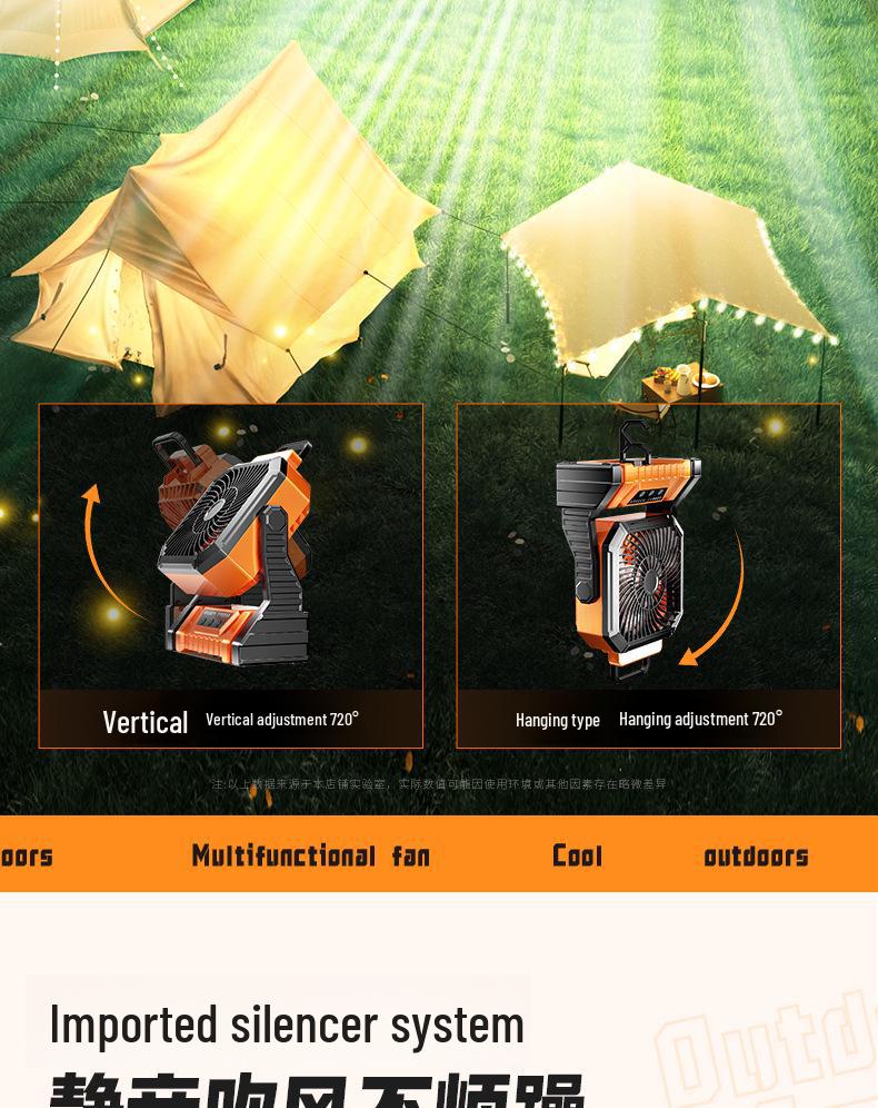 USB Rechargeable Portable Desktop Outdoor Fan with Strong Wind, Remote Control, Lighting, and Oscillating Head for Camping