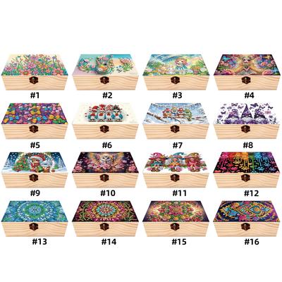 DIY Diamond Painting Colored Pattern Wood Case Partial Drill Crystal Mosaic Storage Container for Home Car Desk Decoration Craft