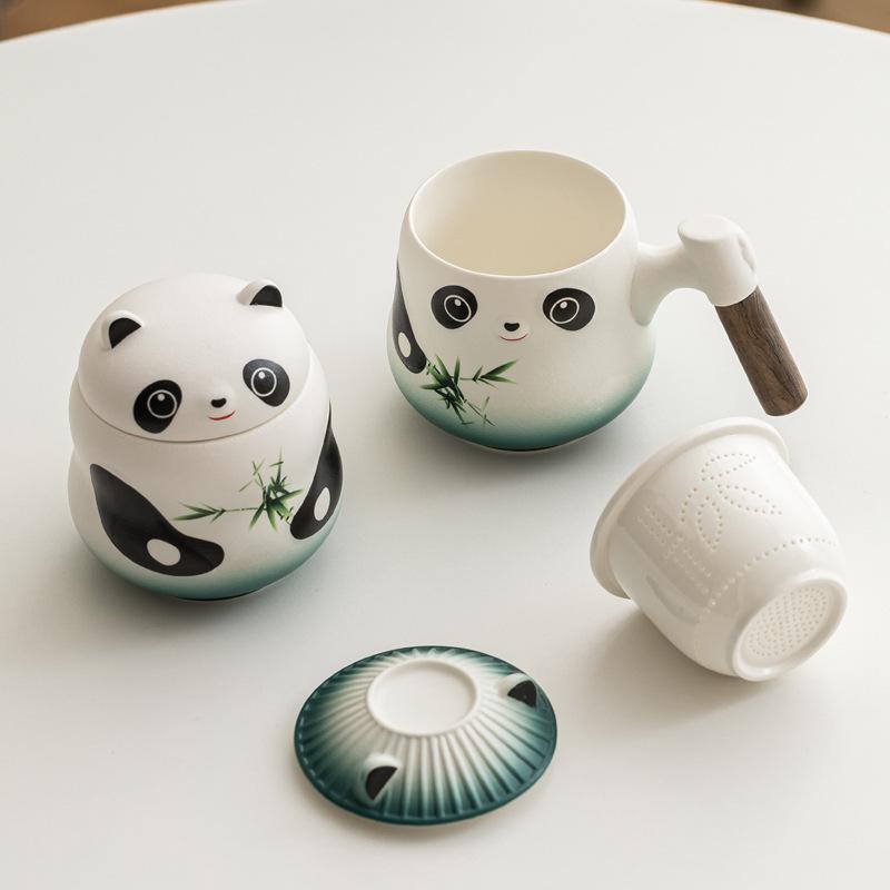 Guochao Merchandise Panda Cup Ceramic Cup Tea Coffee Cup Filter Cup Engraving Name Surname Cup