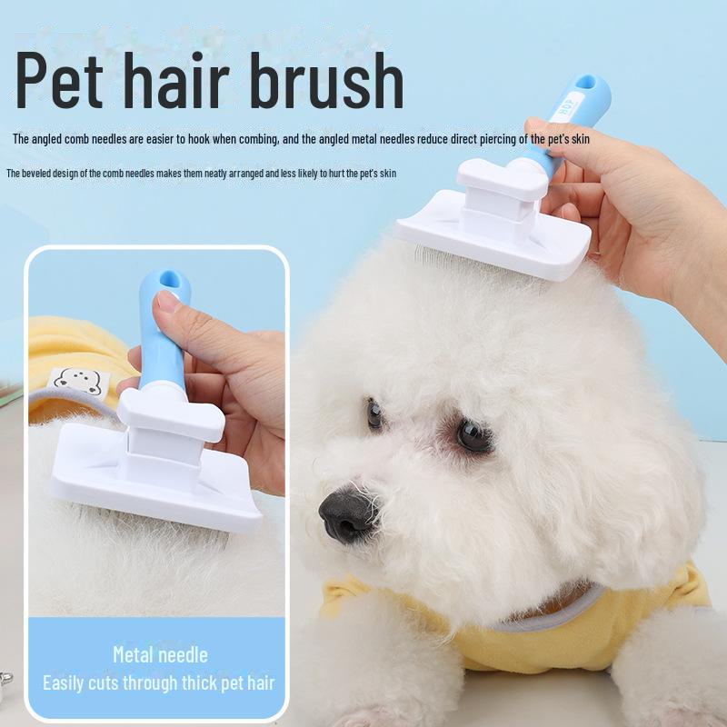 Blue and White Series Pet Grooming Comb Set: Detangling Knife, Fluffy Comb, Button Comb
