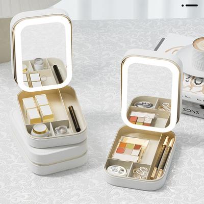 Fashion Smart LED Cosmetic Case with Mirror LED Mirror Makeup Storage Box Large-Capacity 3Color LED Portable Travel Cosmetic Bag