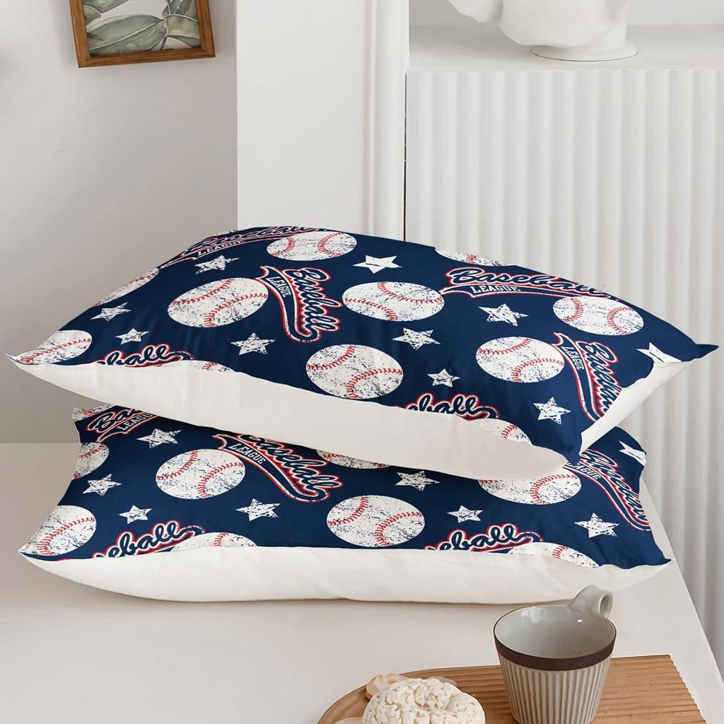 3D Baseballs Full Size,Blue Baseball Kids Bedding Set,3Pcs Bedding Set Printed 1duvet Cover with 2 Pillowcases
