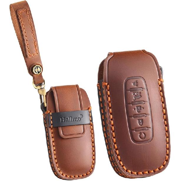 ontto 5-button Key Case Leather Key Fob Shell Cover Fit for Nissan 2023 2024 Rogue Pathfinder X-trail Versa Kicks Ariya