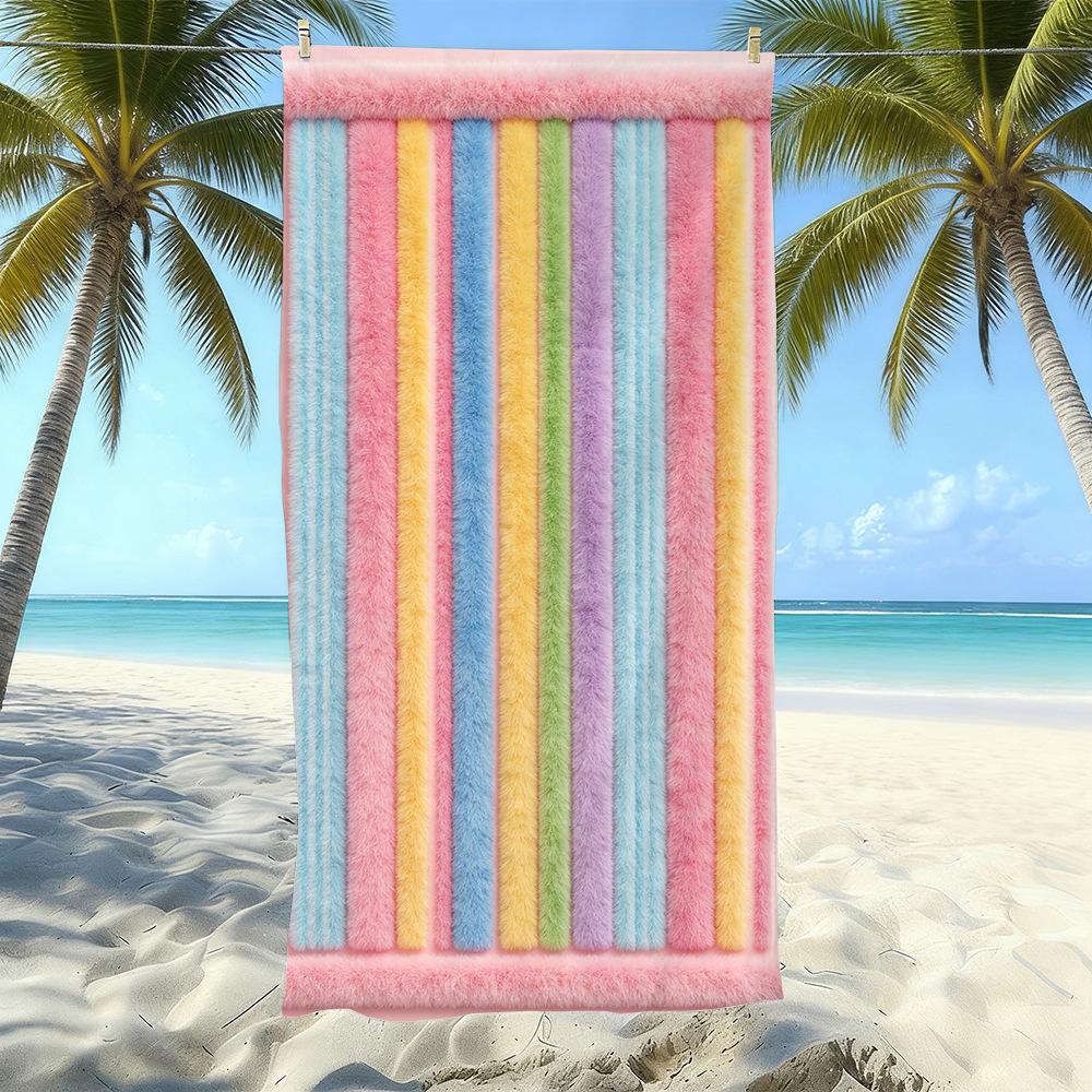 Populaire gestreepte bedrukte strandlaken Sneldrogend Zandvrij Volwassen Zwem Bad Handdoek Microvezel Handdoek
