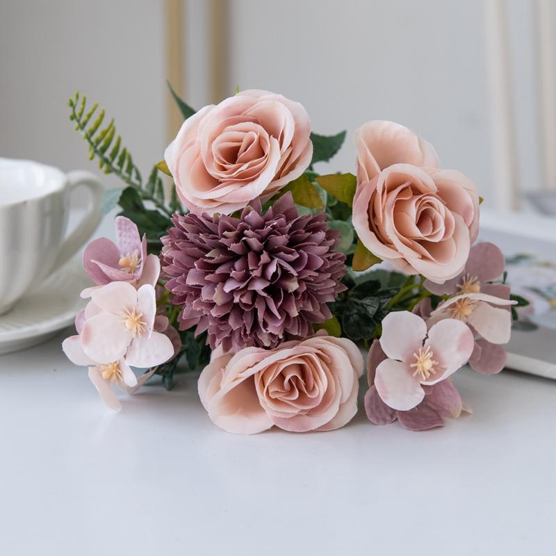 

Искусственные цветы Роза Хризантема Шелк Свадебный букет Свадьба Уличная арка Фестиваль Дом Комната Ваза Стол DIY Подарок Украшение 1pc