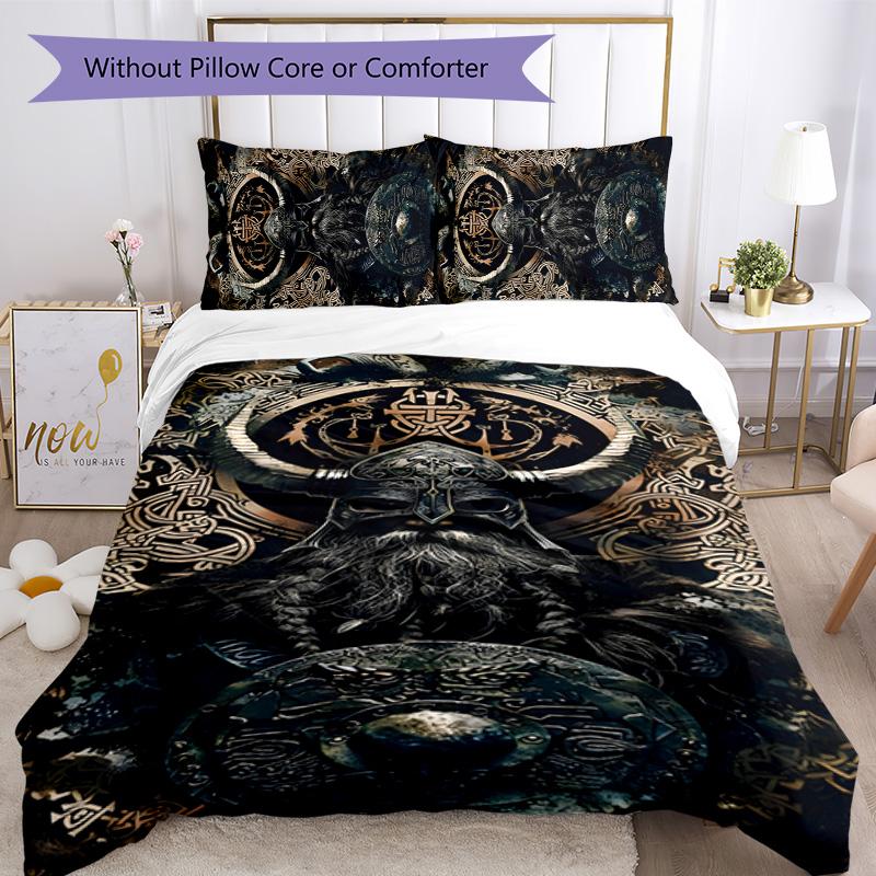 Mythologie Walhalla 3-teiliges Bettwäsche-Set Bettbezug Verschluss Enthält 1 Bettbezug & 2 Kissenbezüge für Alle Jahreszeiten Schlafzimmer Zuhause Wohnheim Dekoration