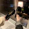 Sheepskin~ Small gold buckle leather platform small leather shoes women's one-pedal lazy loafers British with skirt jk single shoes