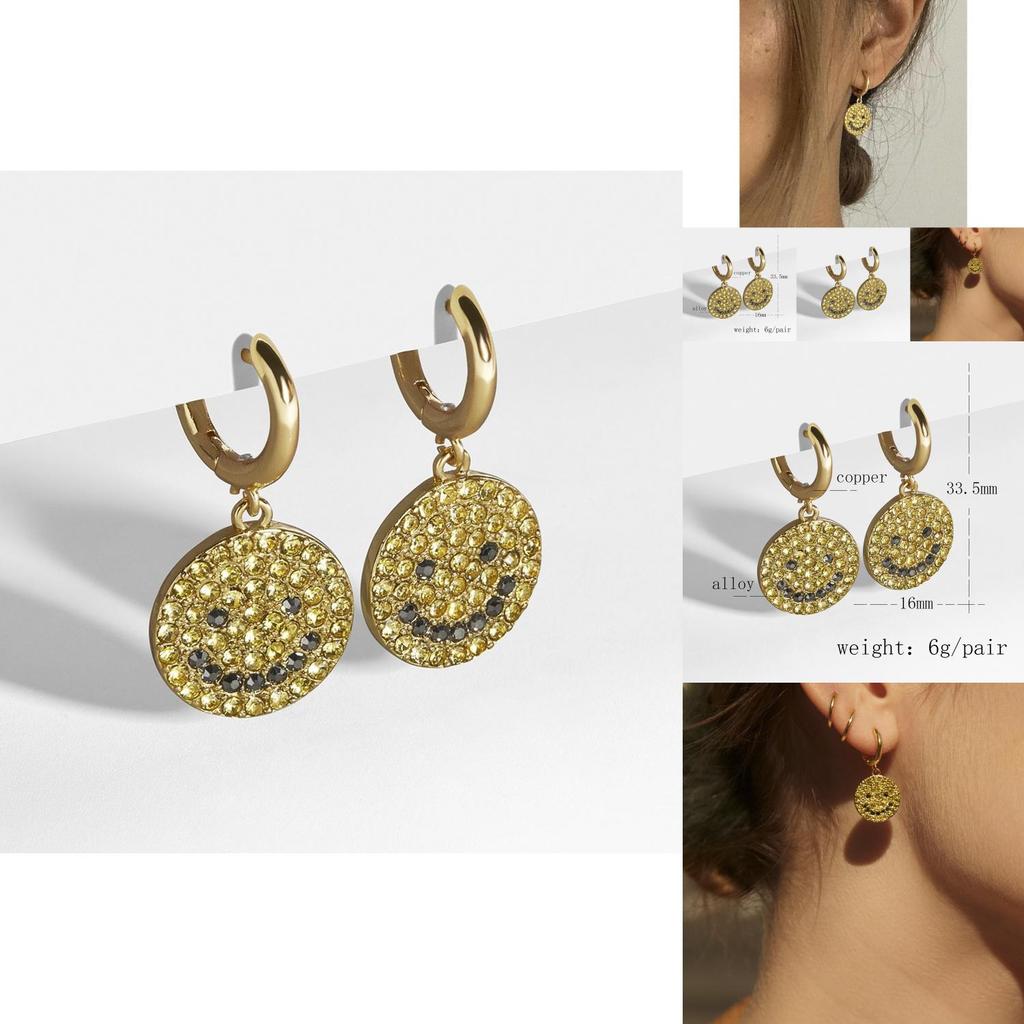 Unique European Style Geometric Gold Plated Smiley Face Drop Earrings