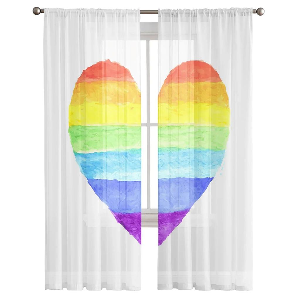 Lgbt Pride Love Chiffon Sheer Curtains for Living Room Bedroom Home Decoration Window Voile Tulle Curtain Drapes