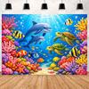 Underwater World Background Decor, Sea Background Banner, Seashell Decorations, Dolphins, Turtles, Underwater Photography Props35