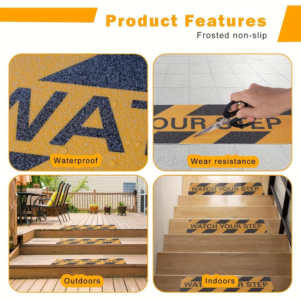 1PC Watch Your Step! Anti-slip Stair Warning Stickers - Yellow And Black Caution Marks, Home Safety Stickers | Warning Signs