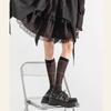 Women Elegant Thin Sheer Solid Color Silk Over Calf Socks Japanese Style Geometric Striped Pattern Knee Length Stockings