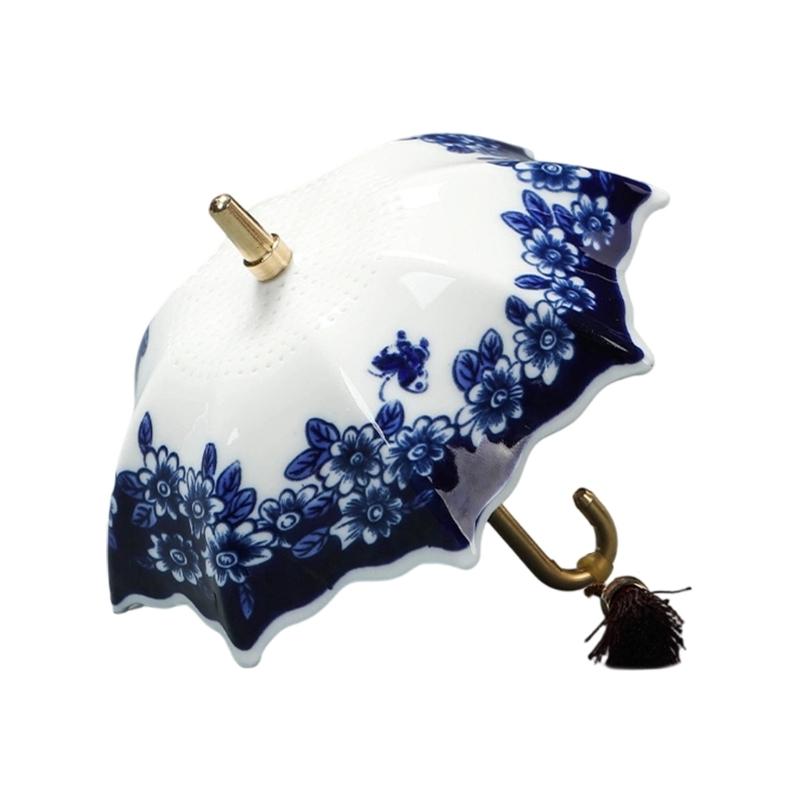 Strecurătoare în formă de umbrelă Infuzor de ceai din porțelan albastru și alb Pentru ceremonii de ceai și preparare zilnică white