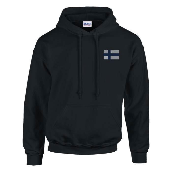 Sweat à capuche - PIXELFORMA - Drapeau de la Finlande - Noir - Manches longues - Col capuche