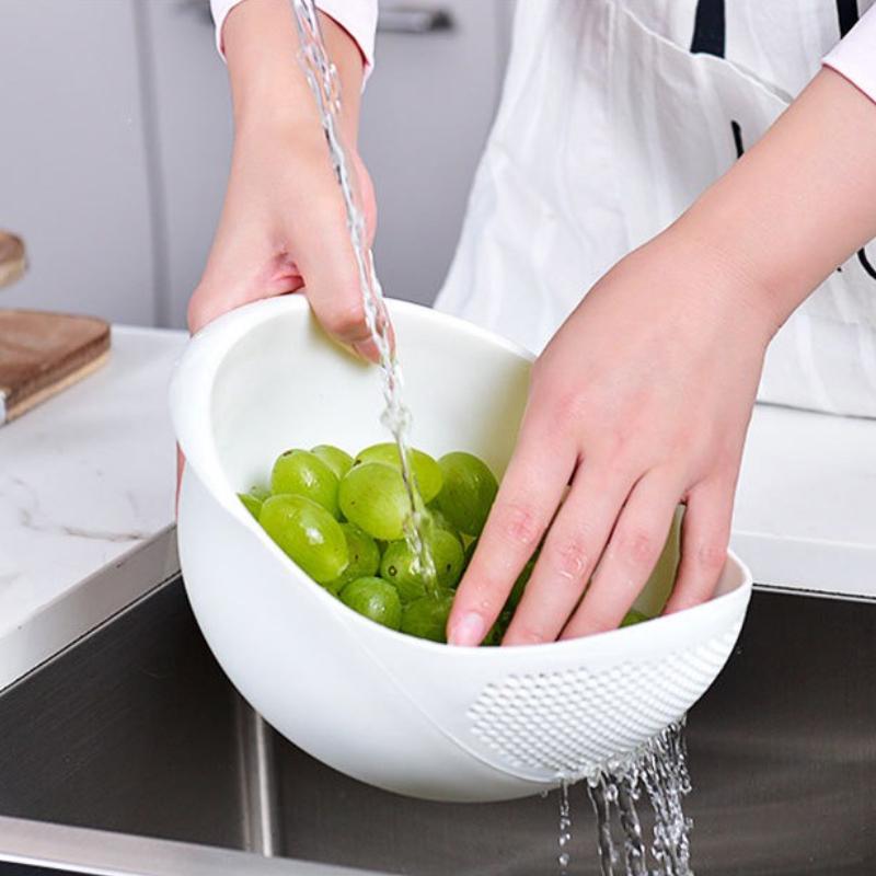 Plastic Colander Rice Bowl Drain Basket Fruit Bowl Washing Drain Basket with Handle Washing Basket Home Kitchen Organizer
