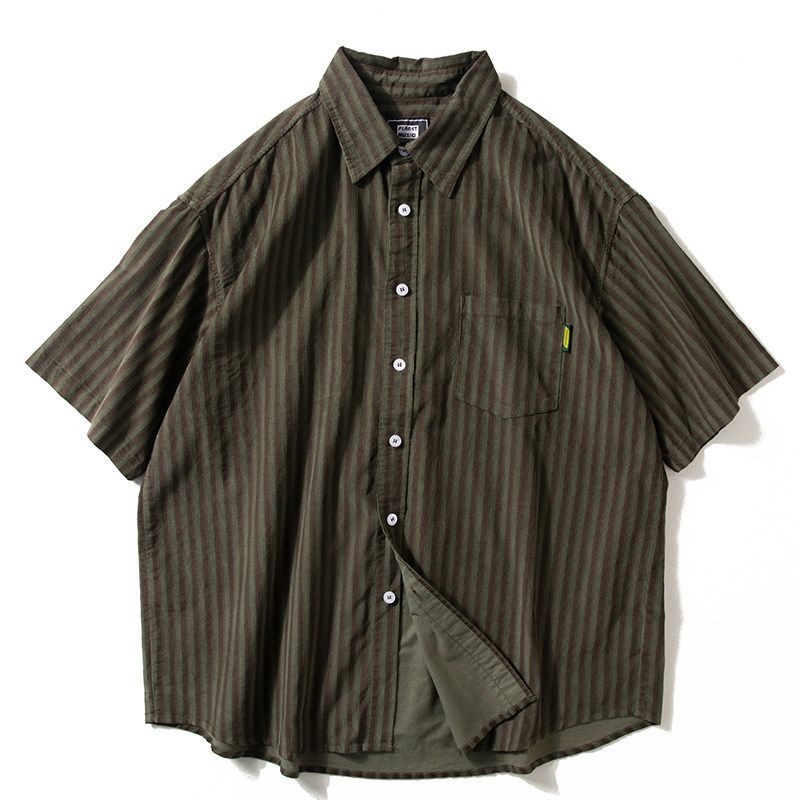 Half Sleeve Stylish Niche Style Retro Corduroy Tops Army Green XL