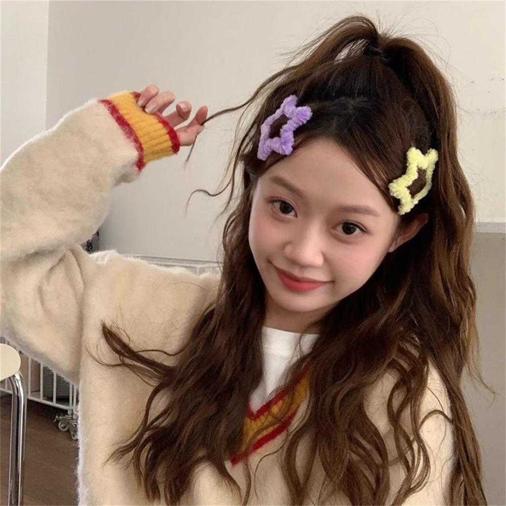 Fashion Y2k Cute Sweet Candy Color Plush Furry Star Hair Clips For Women Girls Trendy BB Clip Hairpin Barrettes Hair Accessories