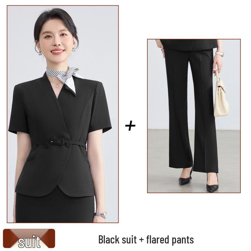 Women's Summer Short-Sleeved Professional Suit - Elegant Workwear for Hotel, Jewelry Store, and Salon Reception
