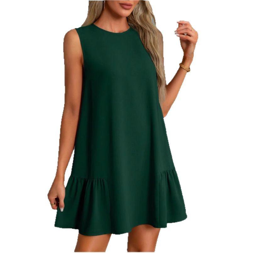 2025 Independent Station European and American Early Spring New Women's Clothing Solid Color Round Neck Sleeveless Vest Dress