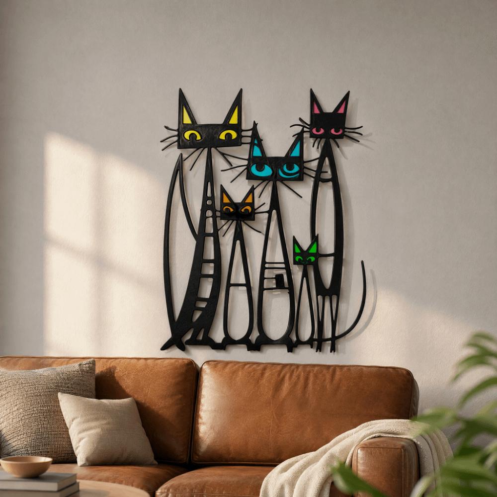 Cartoon Cat Iron Wall Sculpture Wrought Iron Metal Cat Wall Art Vintage Cat Wall Art  Wall Ornament