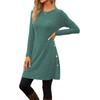 Women's Casual Round Neck Hem Slit Long Sleeve Dress