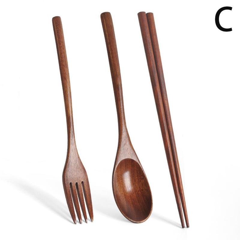 1 Set Handmade Japanese Natural Wood Chopstick Spoon Fork High-grade Tableware Set Bamboo Utensil Home Kitchen Dinnerware Suit