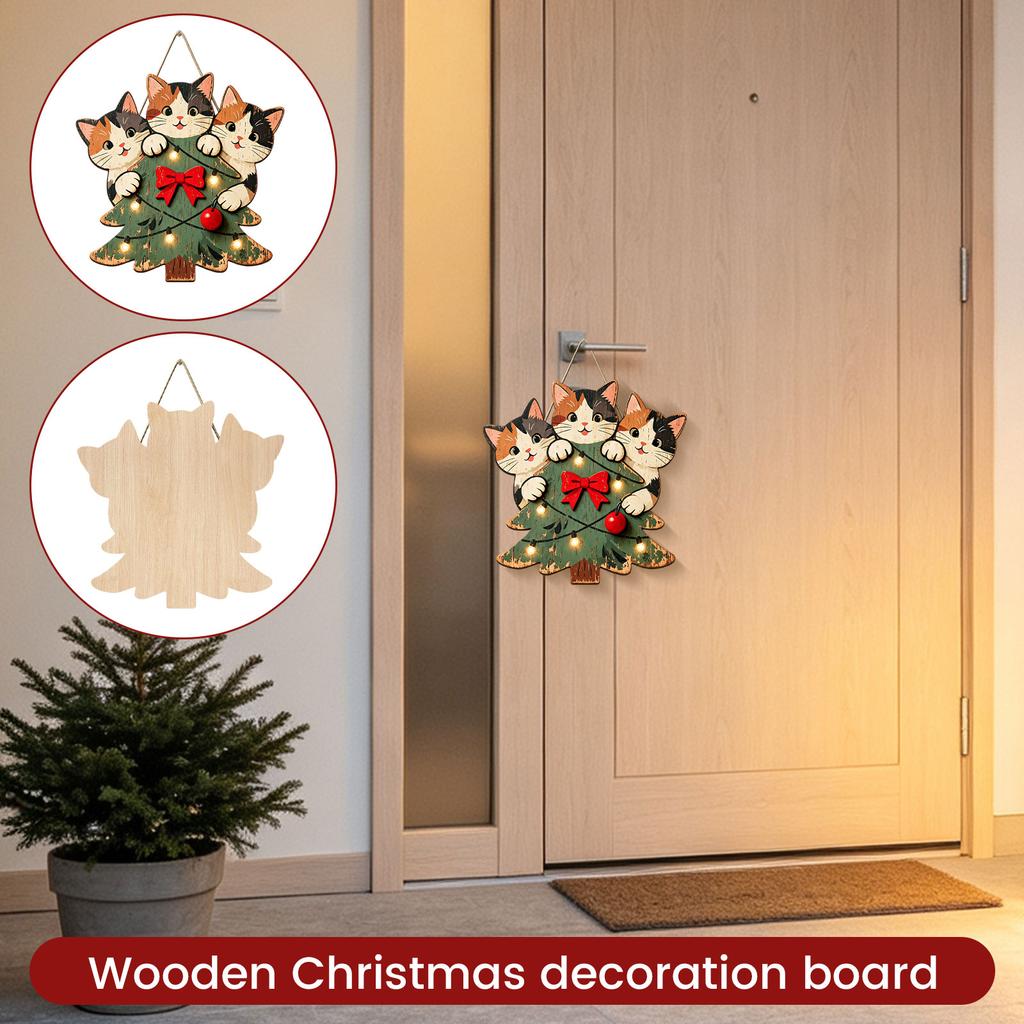 2D Flat Wooden Christmas Hanging Sign Holiday Decorative Plaque for Wall, Door and Mantel