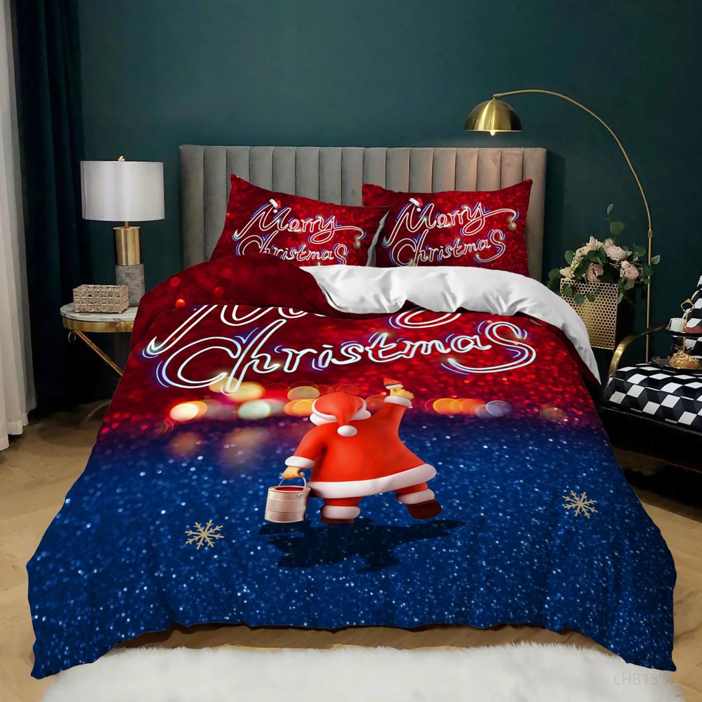 Christmas Duvet Cover Cartoon Merry Chirstmas Santa Claus Elk Quilt Cover Green for Children Adults Holiday Gifts Bedroom Decor